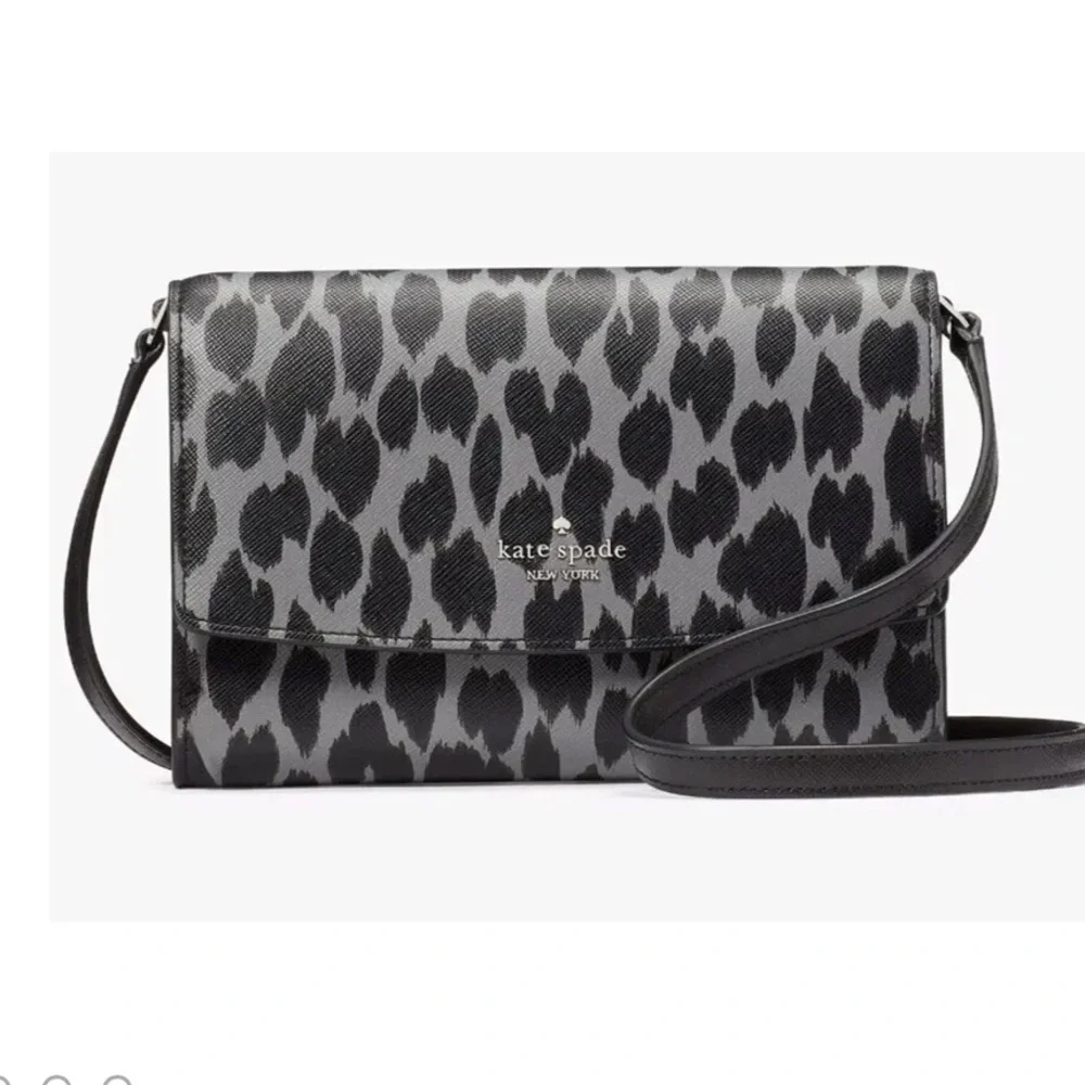 kate spade Black and Gray Leopard Print Crossbody Bag